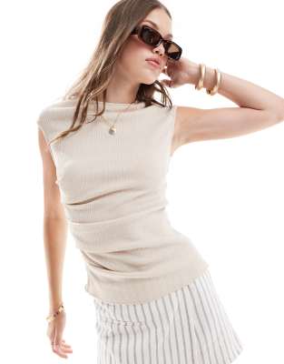 Pull&Bear Pull&Bear textured gathered top in beige-Neutral
