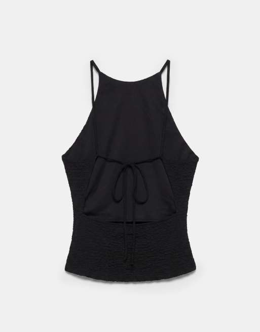 Pull&Bear Textured halter top in black, 7 of 7