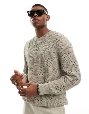 Pull&Bear textured knitted jumper in khaki