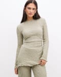 [Pull & Bear] Pull & Bear textured long sleeve asymmetric top in green (part of a set) XS GREEN