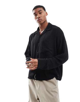 textured long sleeve shirt in black