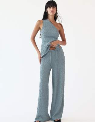 Pull&Bear Textured loose-fitting trousers in grey blue - view 1