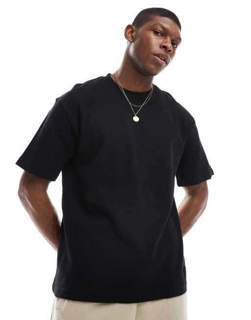 Pull&Bear textured ottoman t-shirt in black, 3 of 4
