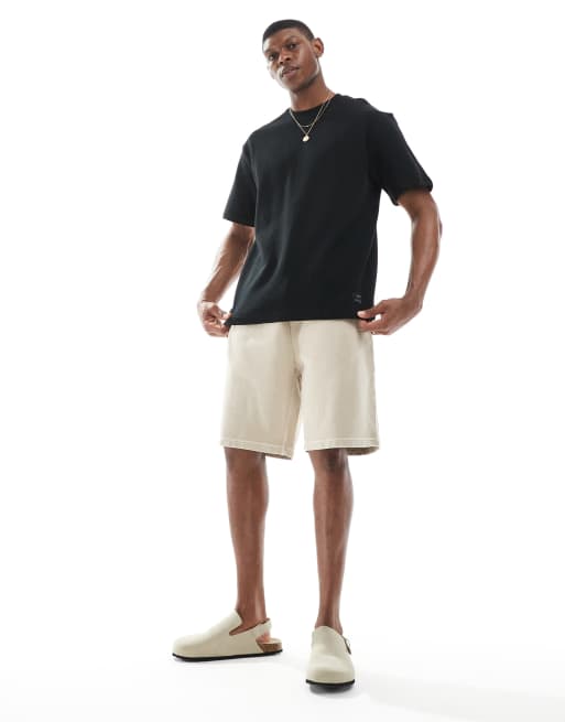 Pull&Bear textured ottoman t-shirt in black, 4 of 4