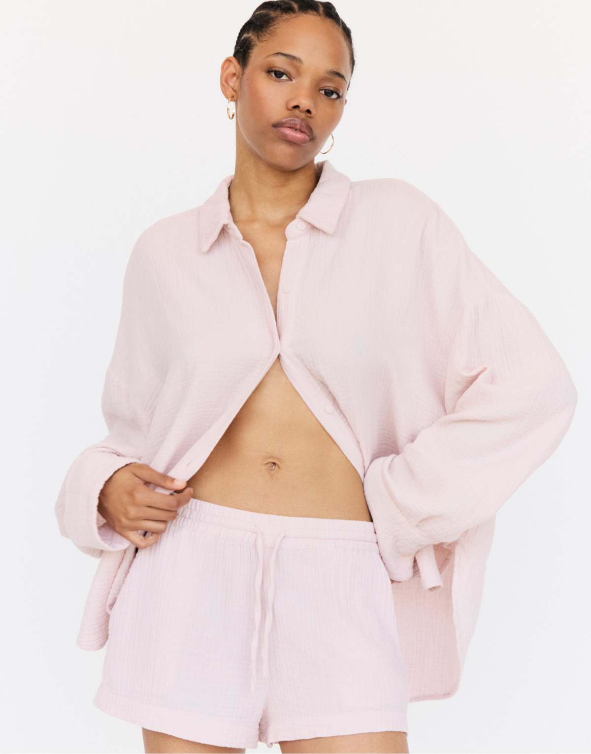 Pull&Bear textured oversized shorts in pink