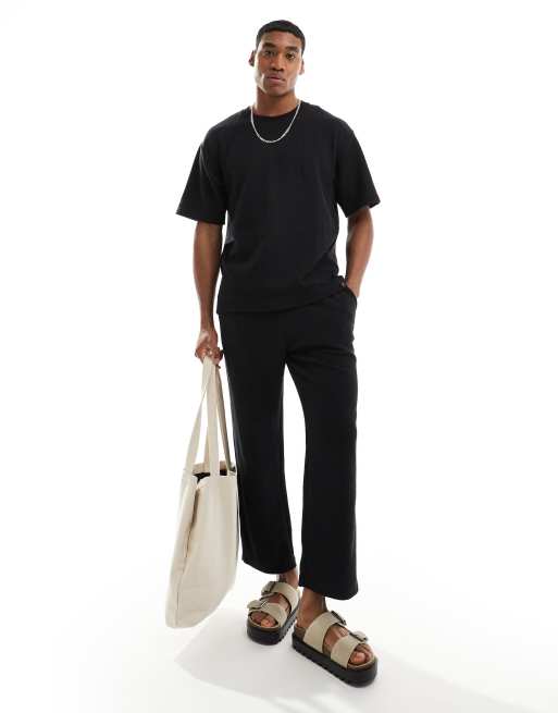 Pull&Bear textured pants in black - part of a set 