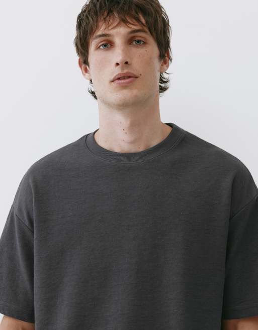 Pull&Bear Textured relaxed fit t-shirt in grey, 3 of 4