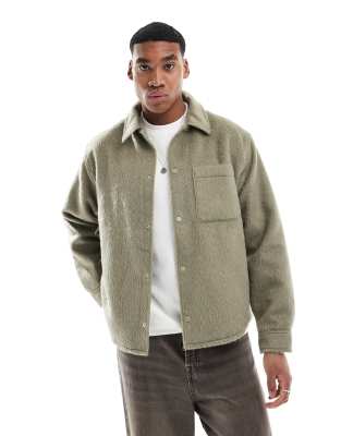 textured shacket in light green