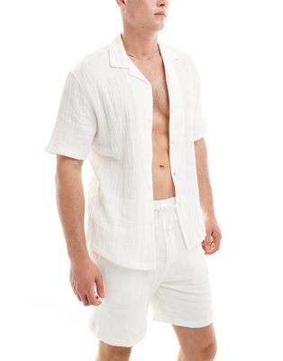Pull&Bear textured shirt co-ord in white