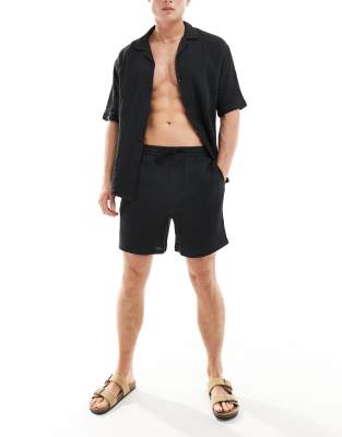 Pull&Bear textured shirt in black (Part of a set)
