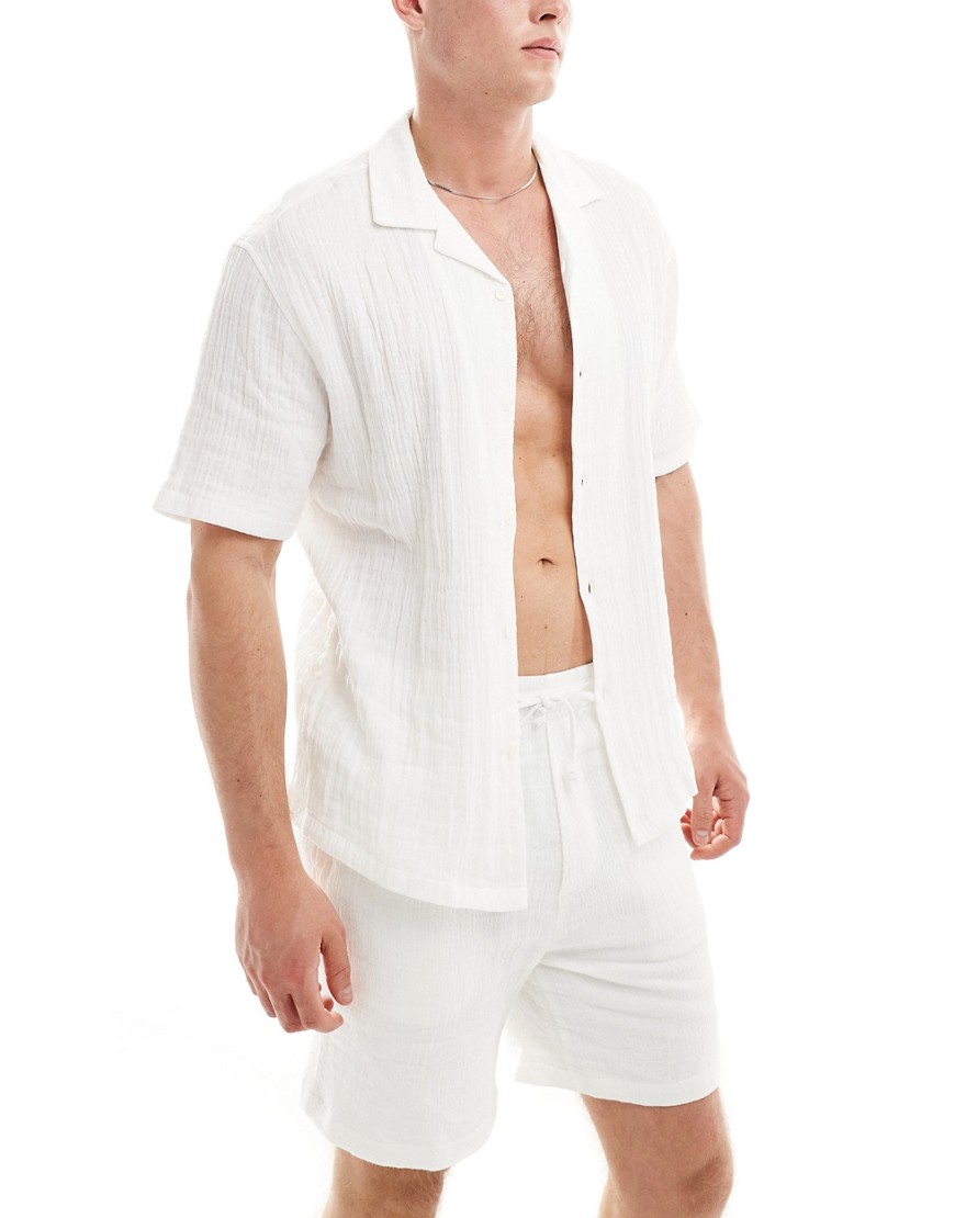 Pull & Bear Textured Shirt In White - Part Of A Set