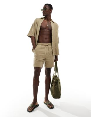 Pull&Bear Pull&Bear textured short co-ord in khaki-Green