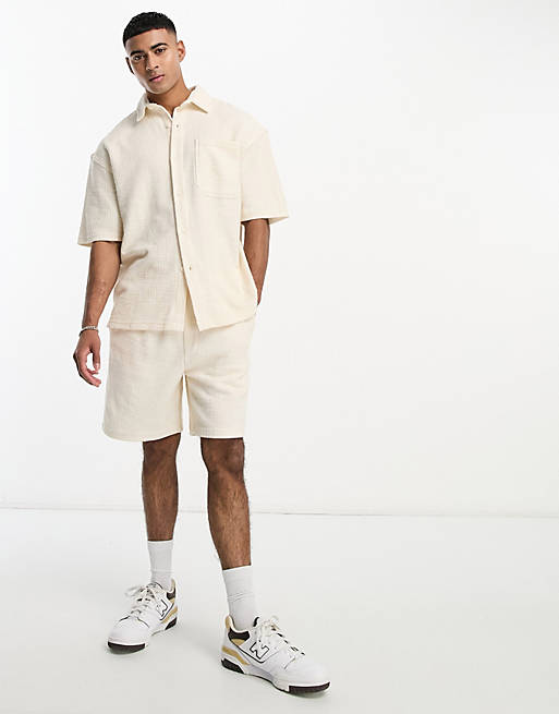 Pull&Bear textured short co ord in stone | ASOS