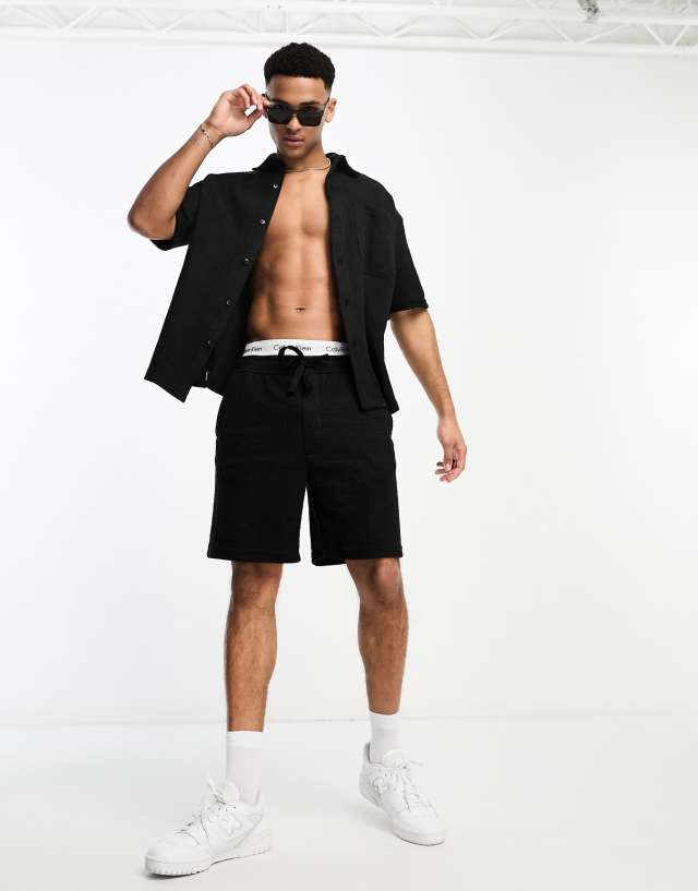 Pull&Bear textured short in black - part of a set