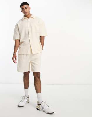 Pull&Bear textured short co ord in stone - ASOS Price Checker