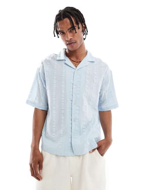 Pull&Bear textured short sleeve shirt in baby blue, 2 of 4