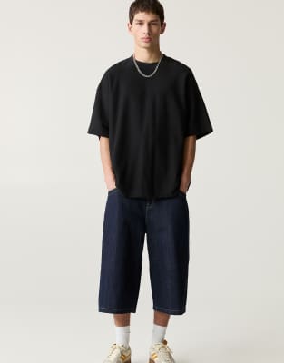 Pull&Bear textured short sleeve sweatshirt in black - view 1