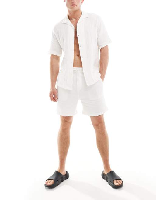 Pull&Bear textured shorts in white (part of a set)