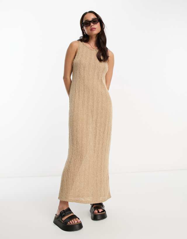 Pull&Bear - textured sleeveless column maxi dress in light brown