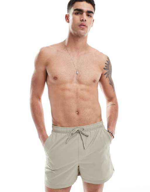 Pull&Bear textured swim shorts with pockets in stone