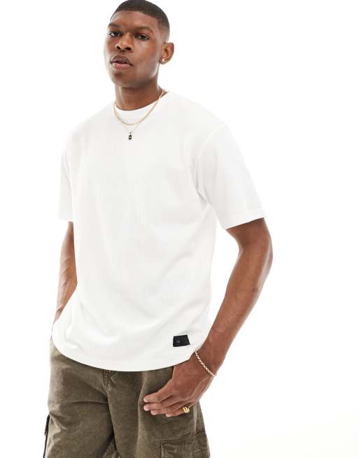 Pull&Bear textured t-shirt in white ASOS