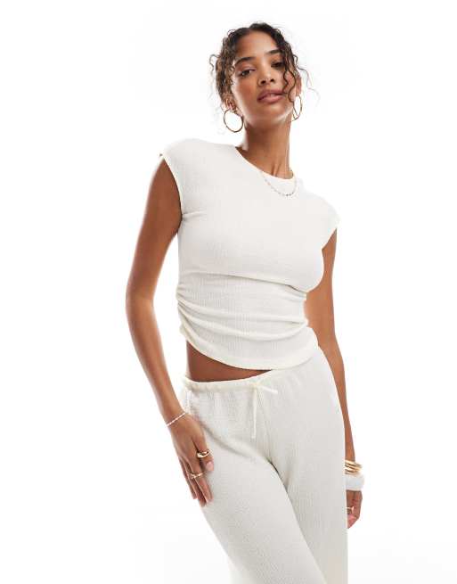 Pull&Bear textured top and trouser co-ord in ecru