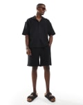 [Pull & Bear] Pull & Bear textured towelling shorts in black (part of a set) S BLACK