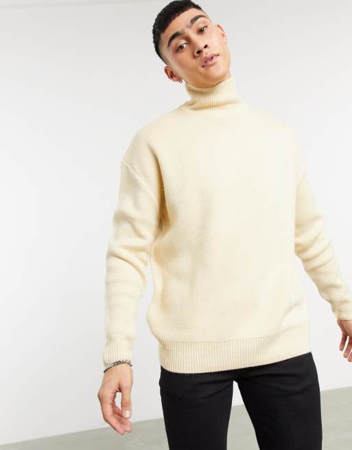 Pull Bear textured turtle neck jumper in beige