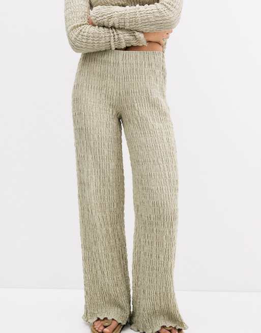 Pull&Bear textured wide leg trouser co-ord co-ord in green ASOS - Main Image