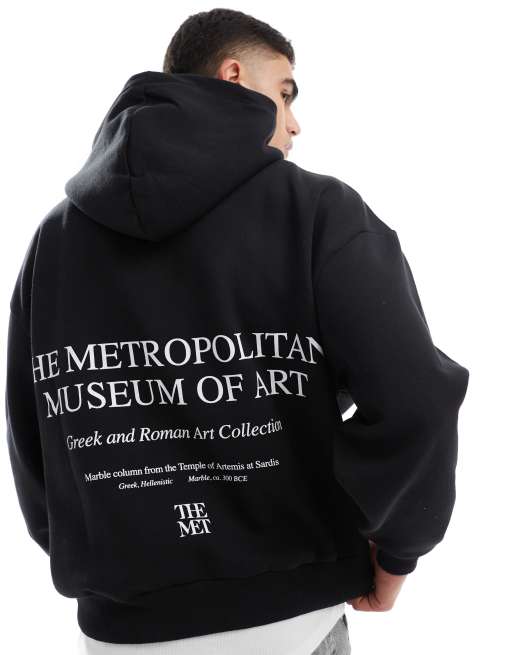 Pull Bear The Met printed hoodie in black