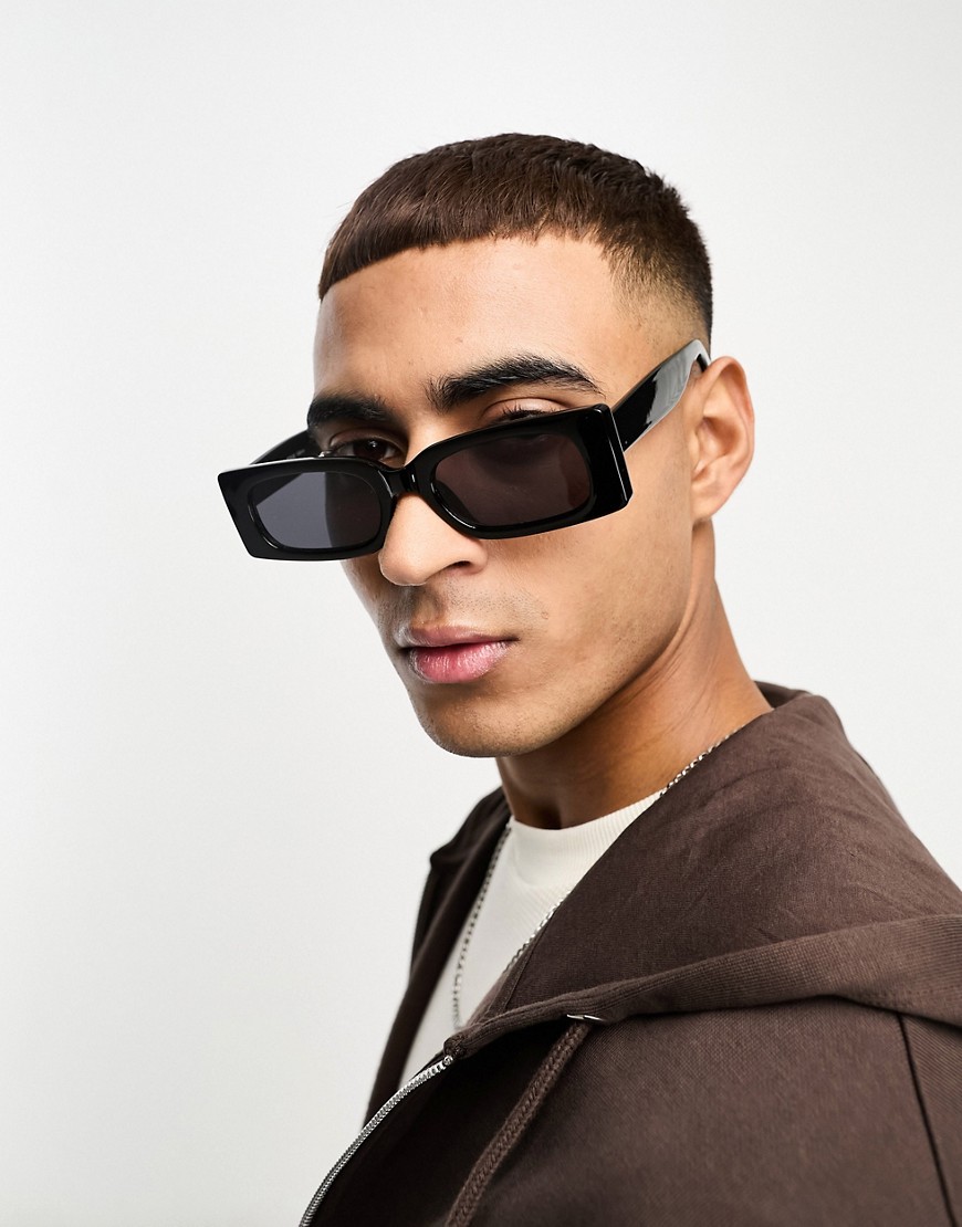 Pull & Bear thick framed rectangle sunglasses in black