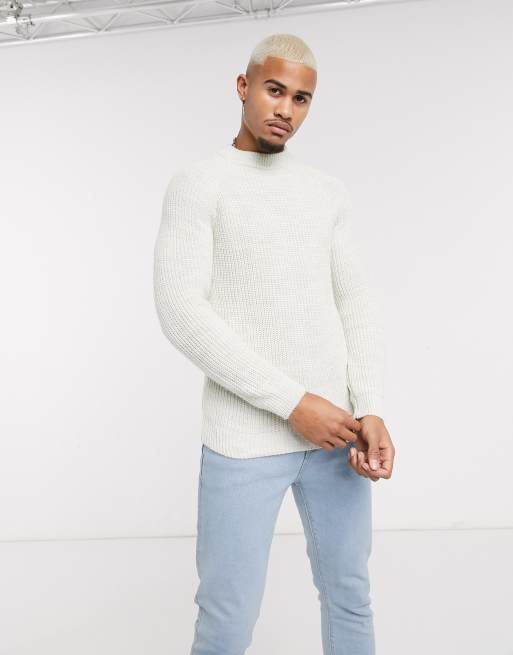 Pull&Bear thick high neck jumper in cream | ASOS