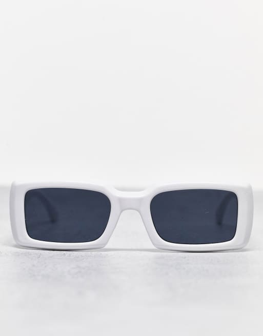 Pull&Bear thick rectangle frame sunglasses in white , 2 of 4