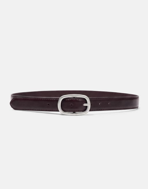Pull&Bear Thin oval buckle belt in brown, 2 of 4