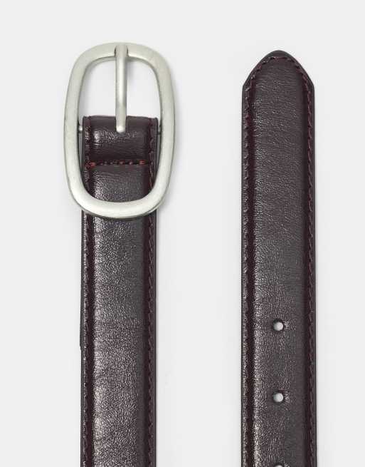Pull&Bear Thin oval buckle belt in brown, 3 of 4