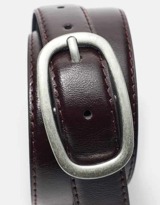 Pull&Bear Thin oval buckle belt in brown, 4 of 4