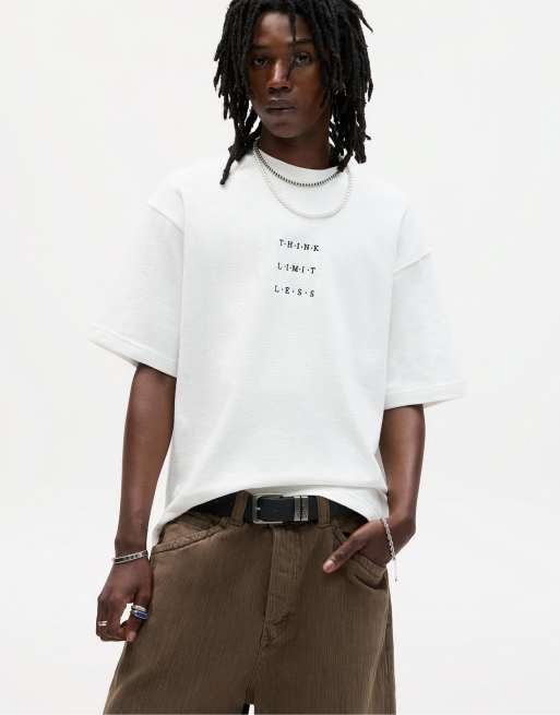 Pull&Bear think limit less t-shirt in off white