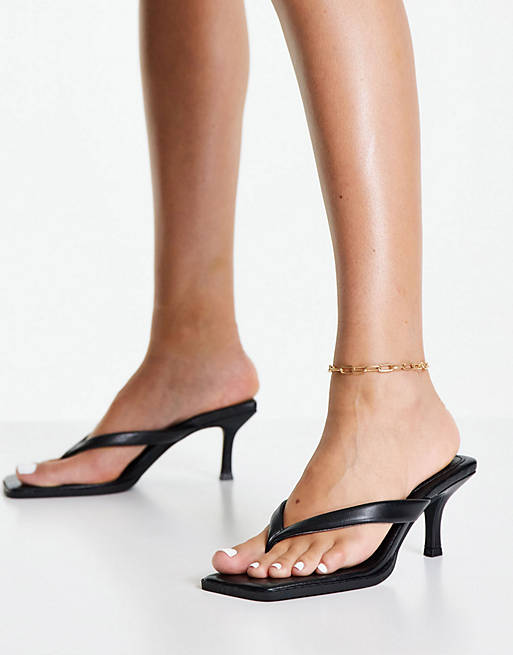 Pull&Bear thong heeled sandal in black