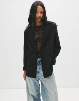 Pull & Bear Tie Blazer In Black