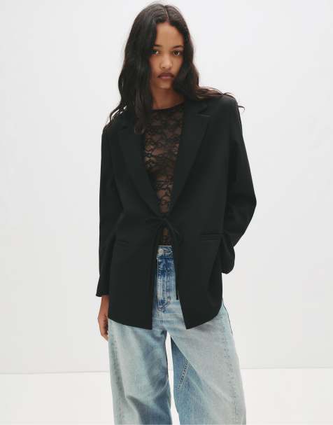 Pull&Bear Tie blazer in black - view 1