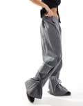 [Pull & Bear] Pull & Bear tie detail wide leg tailored pants in grey 6 GREY