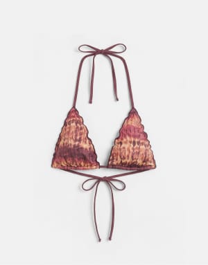 Pull&Bear Tie-dye frill bikini top in orange
