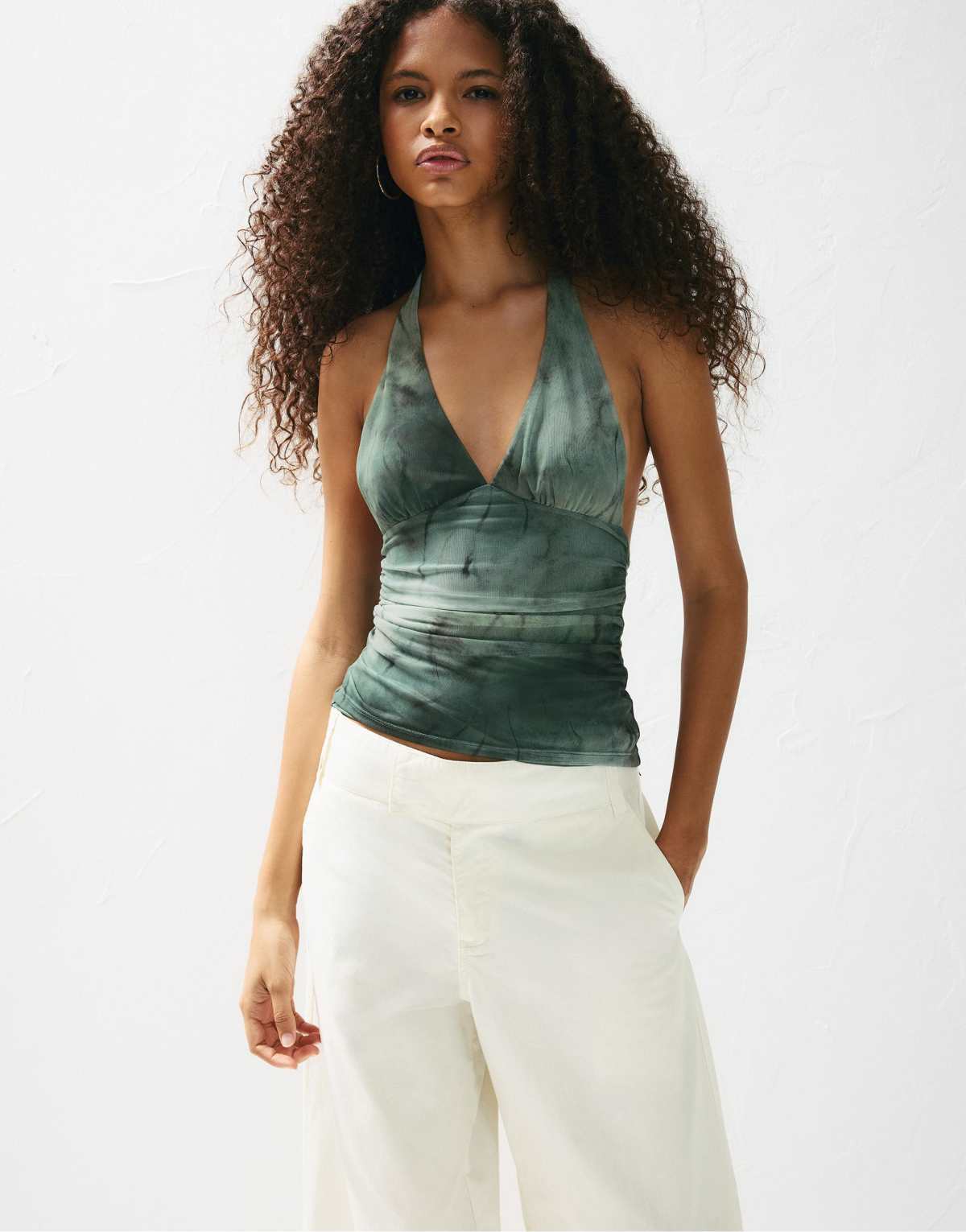 Pull&Bear Tie-dye halter top in green