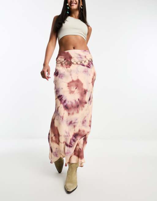 Pull Bear tie dye maxi skirt in multi