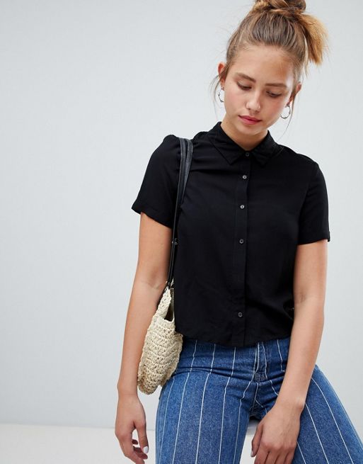 Pull&Bear tie front blouse in black | ASOS