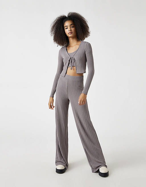  Pull&Bear tie front cardigan co-ord in grey 