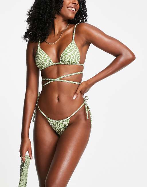 Pull Bear tie side bikini bottom in green