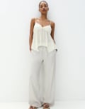 [Pull & Bear] Pull & Bear tie up waist frayed hem wide leg pants in gray-Grey 8 GREY