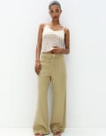 [Pull & Bear] Pull & Bear tie up waist frayed hem wide leg pants in green 14 GREEN