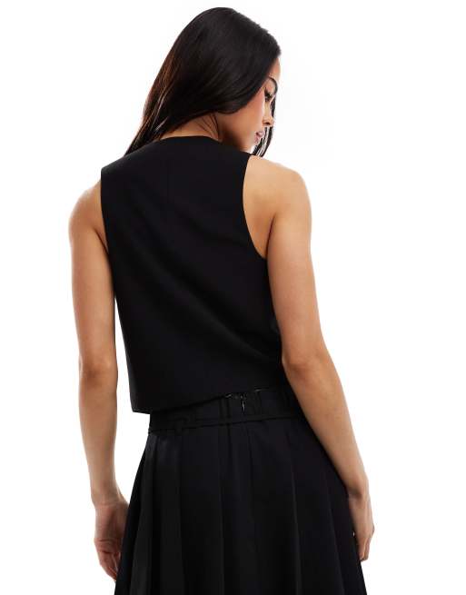 Pull&Bear tie up waistcoat co-ord in black, 4 of 4